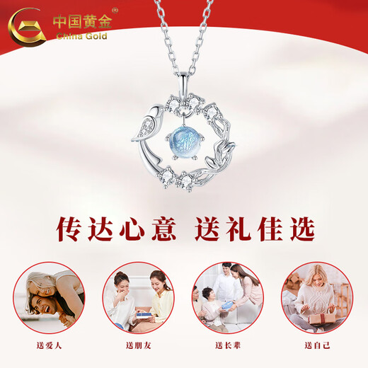 China Gold (CHINA GOLD) pt950 platinum necklace for women platinum blue eucalyptus and bird pendant jewelry Father's Day birthday gift for girlfriend and lover platinum pendant about 2.14g free silver chain