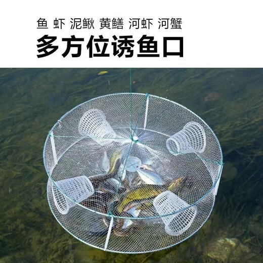 Shushe Shop 4-hole white small fish and shrimp pot specializes in catching small fish and shrimp net fishing gear round fish pot can be sent by post, diameter 33 cm, 4 ropes