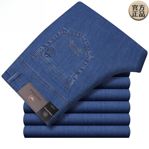Aemape Apple Jeans Men's Spring, лето и осенний стиль среднего возраста Страж Странство с высокой эластичной повседневной папой Джинсы светлый голубой 5155 34 (2 фута 7 талии)