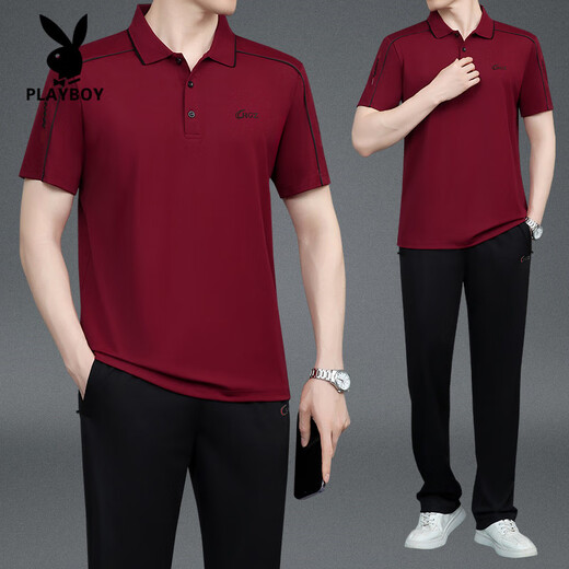 Playboy (Playboy) Été nouveau style d'âge moyen et âgé du pant de t-shirt en coton à manches courtes à manche à manches courtes à manches courtes 753 Purple foncé xl recommandé 120jin [Jin est égal à 0,5 kg] ----- 140jin [Jin est 0,5 kg] T-shirt +