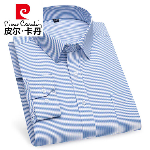 皮尔卡丹（pierre cardin）男士长袖衬衫深蓝条纹大码直下摆休闲格子中老年人爸爸装衬衣 6624细紫条 43