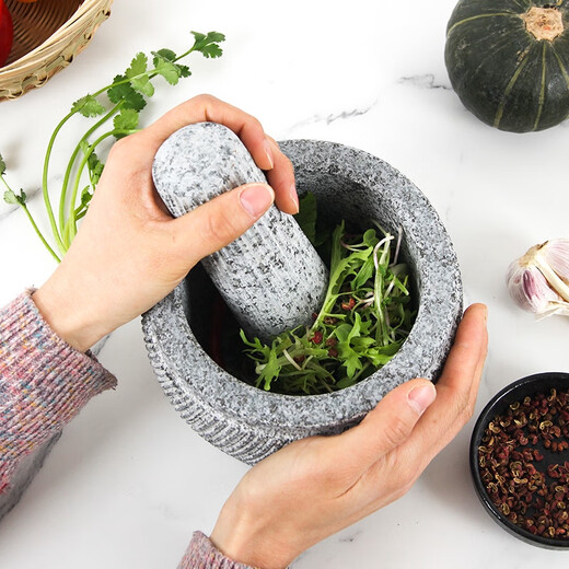 Sailoto stone mortar garlic press garlic mortar garlic pounder smash jar pound garlic nest household stone grinding jar bluestone small bluestone retro engraving with splash-proof cover