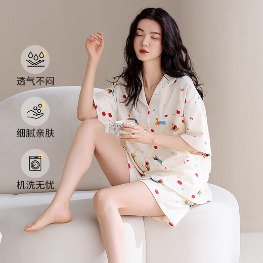 猫人（MiiOW）睡衣女士纯棉夏季带胸垫透气少女休闲2025新款可外穿家居服套装 可爱狗狗 【100%新疆棉 带胸垫】 M 【建议体重80-105斤】
