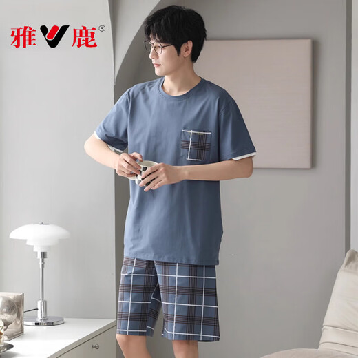 Pajamas Yalu, short à manches courtes d'été pour les rayures en coton pur mince d'été, peut être porté à l'extérieur de la maison de vêtements décontractée DGG-Z679 9347 L