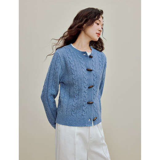Inman Retro Born Button Chaqueta de corcho Hollow Cork 2025 Autumn Women's New Round Neck Séter Cardigan Blue M