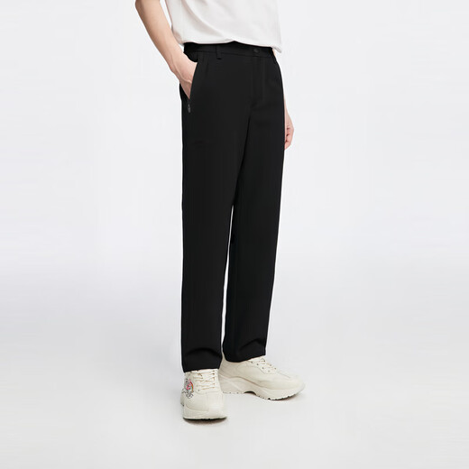 Biemlfdlkk [Hydrinks and quick-drying] Spring and summer men's elastic trousers, clean color straight trousers, commuting daily versatile casual pants 07 black L