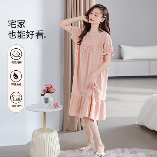 LAMIU nightgown (LAMIU) nightgown for women summer pure cotton ladies summer short-sleeved summer style ceremonial sexy pajamas for women 2025 new style YBZ653 smoke blue lace collar M