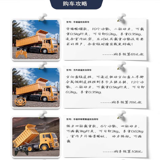 大号合金遥控自卸车翻斗车儿童工程车玩具卡车货车仿真泥头车模型 套装-工程车黄-方向盘 三套原装充电电池