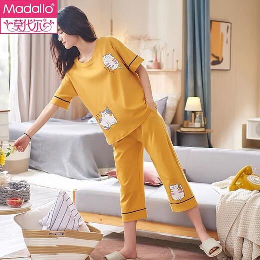 Modal Summer Pyjamas für Frauen reines Baumwollkurzarmanzug halbe Ärmeln mit halben Ärmeln geschnittene Hosen zweiteiliger koreanischer Stil frisch und niedlich mit mittlerer Wäsche Kleidung weiße 679 geschnittene Hosen m Frauen-