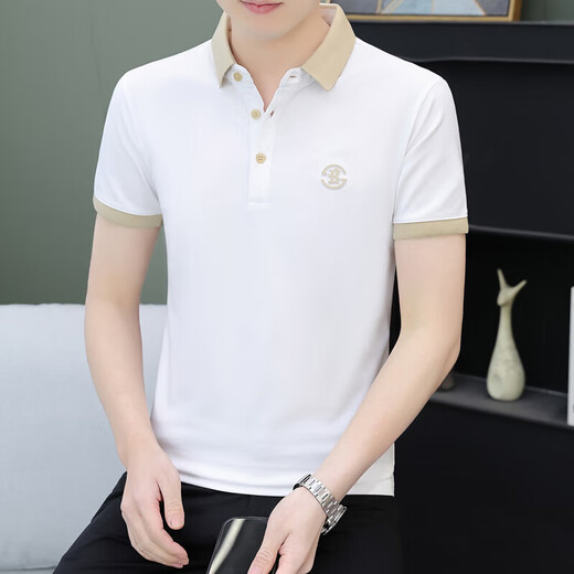 The same style men's summer thin lapel men's short-sleeved T-shirt trendy ice silk POLO shirt Paul casual shirt Black QY719 M 100-120Jin [Jin equals 0.5 kg]