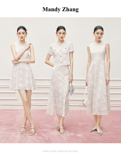 Mandy Zhang White Moonlight Heavy Industry White Lace Kleid Frauen High-End Light Luxury Engagement Kleid Langes Rock Eiweiß-Long-Kleid (Perle Diamond) s