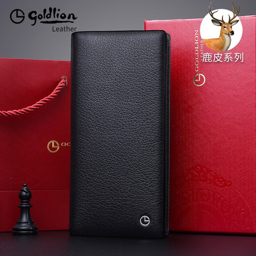 金利来（Goldlion）钱包男士长款真皮鹿皮钱夹2025年新款时尚韩版商务大容量高档钱包 黑色