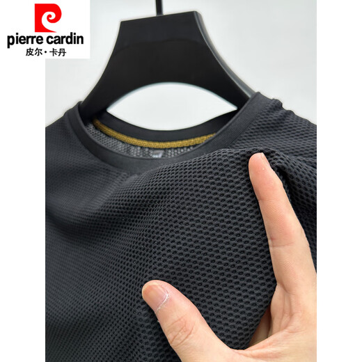 皮尔卡丹（pierre cardin）冰丝网眼t恤男士短袖圆领夏季冰感透气吸汗速干运动修身体恤上衣 D6188咖色 M