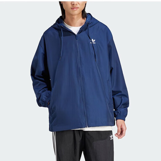 阿迪达斯 （adidas）官方舰店网三叶草夹克男装 春夏新款运动休闲跑步训练健身外套男 IR9858深蓝 XS -42