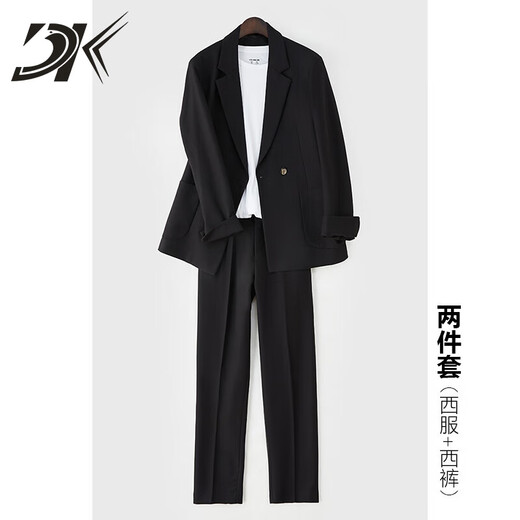 DK high-end men's casual style suit suit men's loose casual small suit three-piece suit men's professional business suit black two-piece suit (suit + trousers) M suitable for 115-135 Jin Jin equals within 0.5 kg