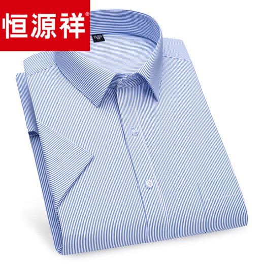 Hengyuanxiang [Vatertagsgeschenk] Hochwertiges Hemd aus reinem Baumwollkurzarm für Männer, mittleren und jungen Casual Business Full Cottip Stripe Halb DX6626 38 38