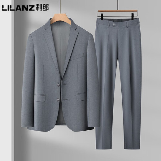 LiLang Men's Suit Suit 2025 Spring and Autumn New Style Business Casual Fashion Formal Suit Jacket Blue (Top + Pants) 185D (170)