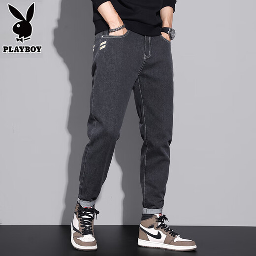 Playboy Jeans Men's Men's Summer Cone Shape montre une chair lâche élevée couvrant la mode rétro polyvalente pantalon décontracté d'été 6621 noir [Summer Thin] 32 [2 pieds 5-poids 135-145jin [Jin est égal à 0,5 kg]]]