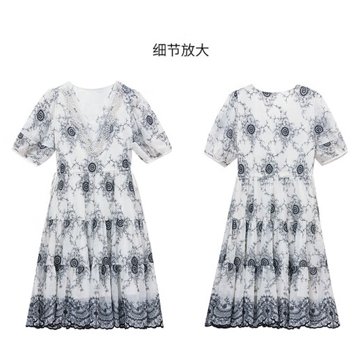 OLJ高档品牌连衣裙女2025年夏季新款碎花感气质淑女V领中长裙子 图片色 3XL