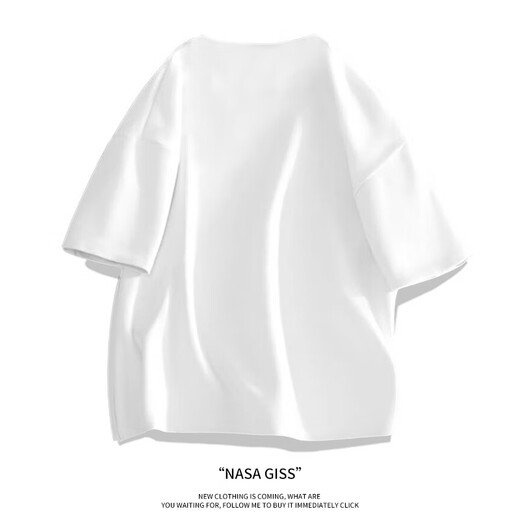 NASA GISS短袖T恤男纯棉半袖潮流宽松上衣学生休闲五分袖 白色 L 
