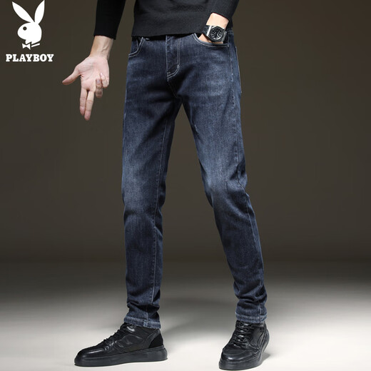 Playboy (Playboy) Slim Jeans für den Frühling und Herbst 2025 für Männer 2025 neuer loser Straight Trend Elastic High-End Casual Hosen Dunkelblau X-2081HHH819 29