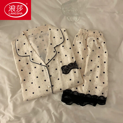 LangSha (LangSha) cool lace ice silk pajamas short-sleeved shorts for summer pajamas for women can wear casual and comfortable two-piece set thin style 9207# L [Suggested 100-115 Jin [Jin equals 0.5 kg]]
