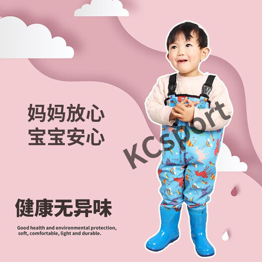 Minghuitong children's one-piece waders for kindergarten, sand playing clothes, fishing clothes, children's sea waterproof rain pants and rain boots for boys and girls, pink children's overalls (pocket), size M 24 (shoe inner length 15C)