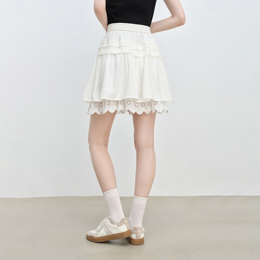 自巧小个子蕾丝拼接设计感短款半身裙女夏季2025新款蛋糕a字短裙 雅白色 S （尺码：3）