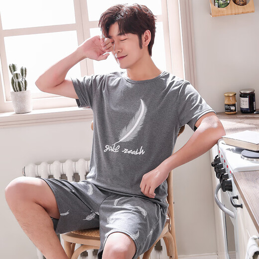 
Yalu summer men's pajamas cotton plus fat plus size men's summer home clothes short-sleeved summer youth Korean style thin half-sleeved 9928 [H series men's short-sleeved shorts suit] L [100-125Jin [Jin equals 0.5 kg]]