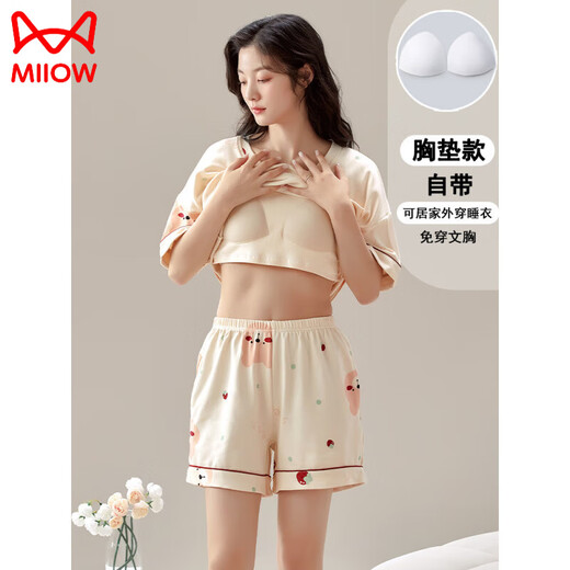 Catman (Miiow) Pyjamas für Frauen für Sommershorts und Shorts zweiteiliger Anzug mit Brustpolstern für den Sommer 2025 neue niedliche lose Hauskleidung Xyl-1047 [mit Brustpolstern] m [75jin [Jin entspricht 0,5 kg] -100jin [Jin gleich 0,5 kg]]