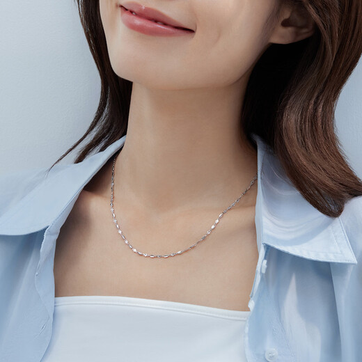 Lukfook Jewelry Platinum Necklace Geometric Turned Plain Chain Platinum 950 Clavicle Chain Price 43cm - About 5.76g