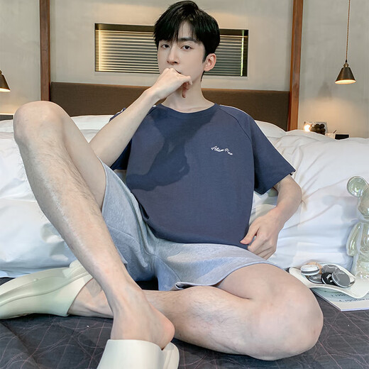 
2025 new pajamas men's summer cotton thin shorts shorts suit for teenagers casual home clothes can be worn outside HDE9930 L