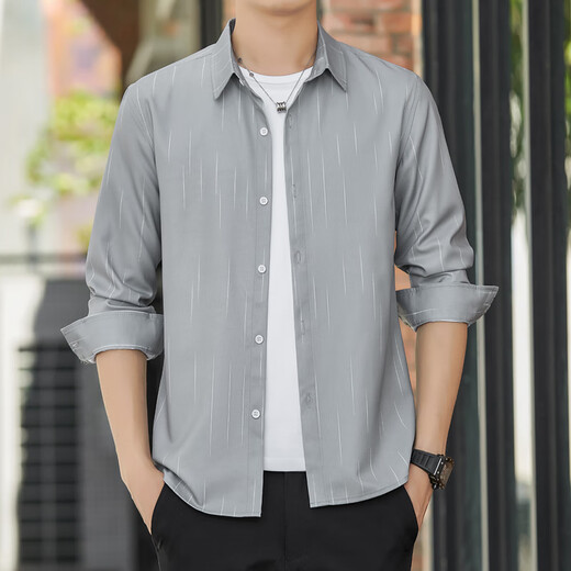 Sept loups de chemise à manches longues pour hommes à longues hommes et mince Protection solaire et mince Soleil et une chemise de mode de mode légère et légère 6169 Green M 90-110Jin [Jin est égal à 0,5 kg]