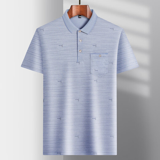 LA HaiLan Home (HLA) same style daddy lapel ice silk short-sleeved T-shirt for middle-aged men's casual sports T-shirt Ice silk-9923 Blue Real Pocket M 48/165