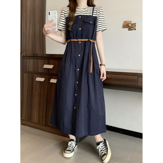 
Kexin 140Jin [Jin equals 0.5 kg] Fat mm dress looks slim and fat MM extra large size 300Jin [Jin equals 0.5 kg] Fake two-piece striped T-shirt dress for women summer C1049-bean green dress without belt M (80-110Jin [Jin equals 0.5 kg])