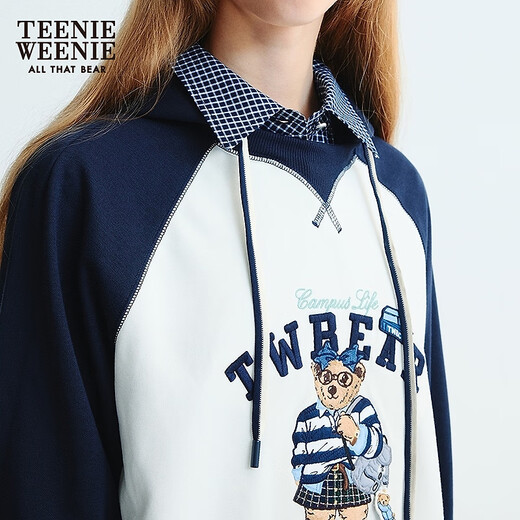 Teenie Weenie小熊女装卫衣2025秋季新款萌趣大熊拼色短款连帽外套 藏青色 S
