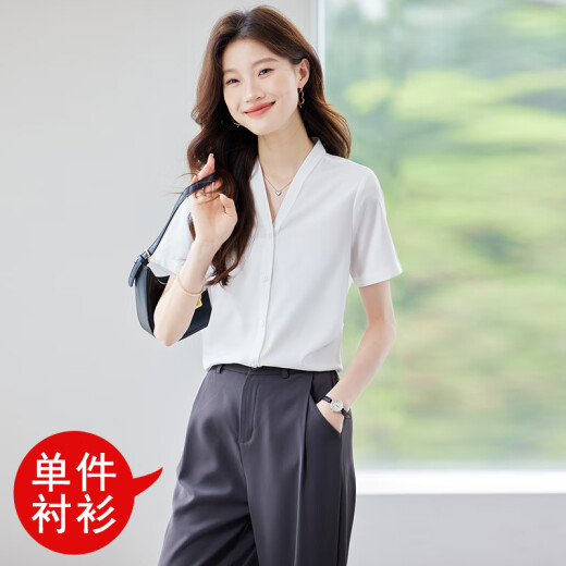 烟浔白色短袖衬衫女2025夏季新款设计感小众减龄衬衣法式休闲百搭上衣 单件9893白色衬衫 S 适合85-95斤