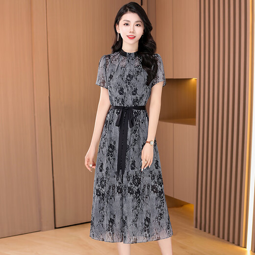 
Mrs. Ke Beiergui's high-end yarn printed dress for women's summer 2025 new light luxury exquisite celebrity hot dress M