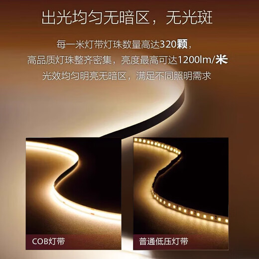 Philips (PHILIPS) LED low-voltage light strip COB living room ceiling atmosphere 24V self-adhesive silicone light strip safe and cuttable 10 meters medium light 12W/meter 322 beads/meter