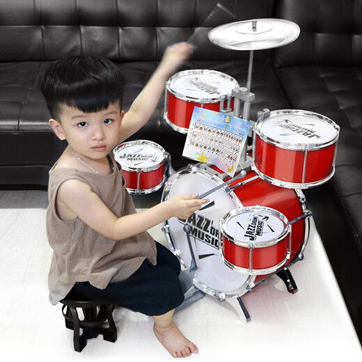 Les grands enfants du tambour de la tambour de jazz pour les enfants débutants battent des jouets musicaux pour les bébés de 1-3-6 ans. Grand 5 tambour en plastique cercle noir + tambour de tambour
