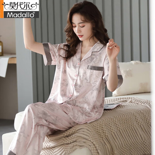 Modal Pyjamas für Frauen in Sommereiseis Seiden kurzärmelige Hosen 2025 Neuer Sommer emuliert Seiden Sommer mittleren Alters Heimkleidung 6626 m (empfohlen, Gewicht 80-100 Jin zu tragen [Jin ist gleich 0,5 kg])