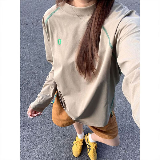 Lifeng khaki badminton quick-drying clothes for men and women in summer thin outdoor sports long-sleeved T-shirts for couples cycling clothes carbon black upgrade 2XL