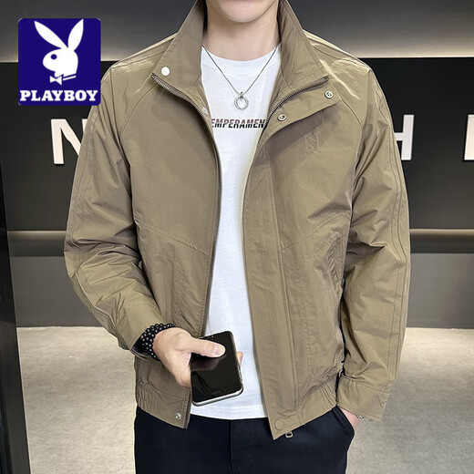 Playboy (PLAYBOY) 2025 Spring and Autumn New Stand Collar Jacket Men's Fashion Simple Casual Versatile Jacket Classic Handsome Top Men 1026 Coffee Color 2XL
