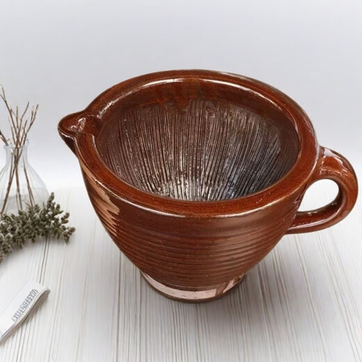 Vinoa household hammered pepper egg pounding pepper machine old-fashioned thickened coarse pottery radium vegetable bowl food grinder garlic jar thickened clay pottery radium bowl medium 18cm (with wooden mallet)