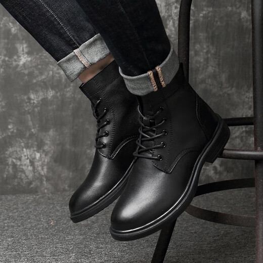 Dragonfly Brand Código roto 2025 Top Cow Whide Martin Boots Martin Boots High Top British British British Código grande Trabajo negro Trabajo negro cuero 6636 Negro Plus de algodón Velvet Cuero brillante 38
