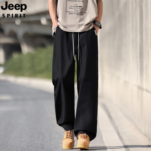 Jeep Spirit Jeep Ice Seidenhose Herren Sommer Dünne lose, gerade kühle, atmungsaktive Casualhosen Herren All-Match Sporthose 6636 Black [Hosen] M etwa 90-110jin [Jin gleich 0,5 kg] kann getragen werden
