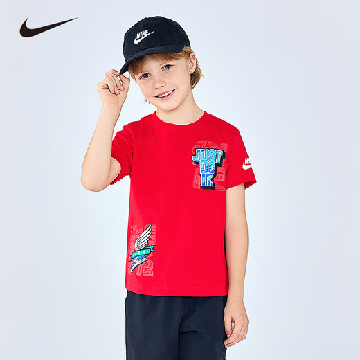 NIKE Nike children's clothing boys and girls short-sleeved T-shirt 2025 summer comfortable children's knitted casual sports short T-shirt