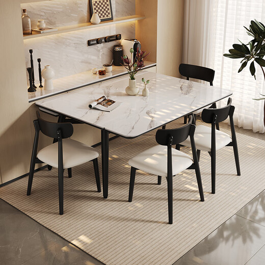
Pashaman full-supported rock slab dining table and chair 2025 new retractable modern simple small apartment eight-immortal table dining table 6166Y [Snowflake White] 1.2-meter dining table + 4 chairs 6195Y