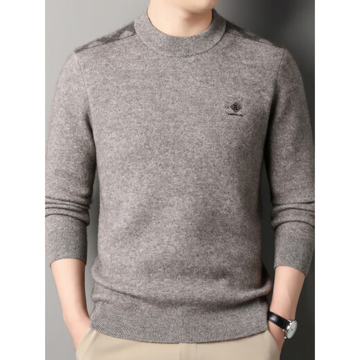 
NOSSKISS Half-high neck thickened yak cardigan men's autumn and winter jacquard comparison cardigan men's warm knitted bottom shirt Acacia grey 2XL 185 [suitable for 165-180Jin [Jin equals 0.5 kg]]