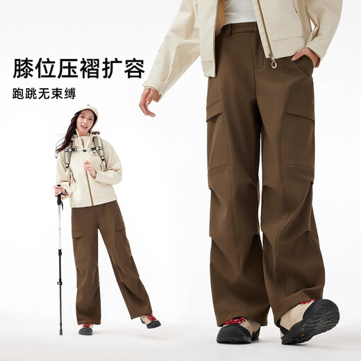 Camel Outdoor Soft Shell Pants Women's Velvet Warm Locking Temperature Resistant Windproof Water Splash Antistatic Hiking Paratrooper Mountaineering Pants